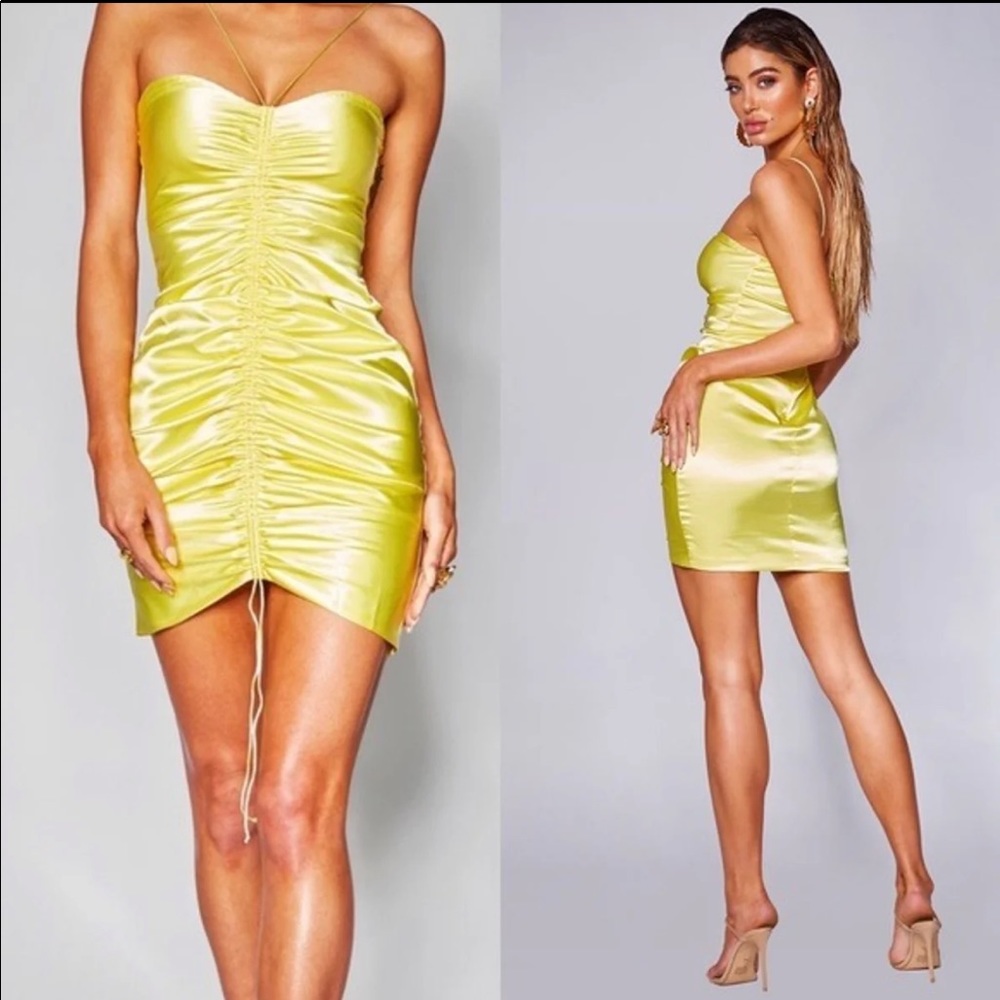 Yellow satin mini dress NWT